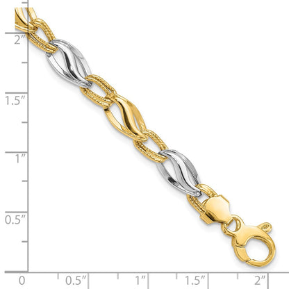 7.5 Inch 14K Two-Tone Polished & Diamond Cut Bracelet