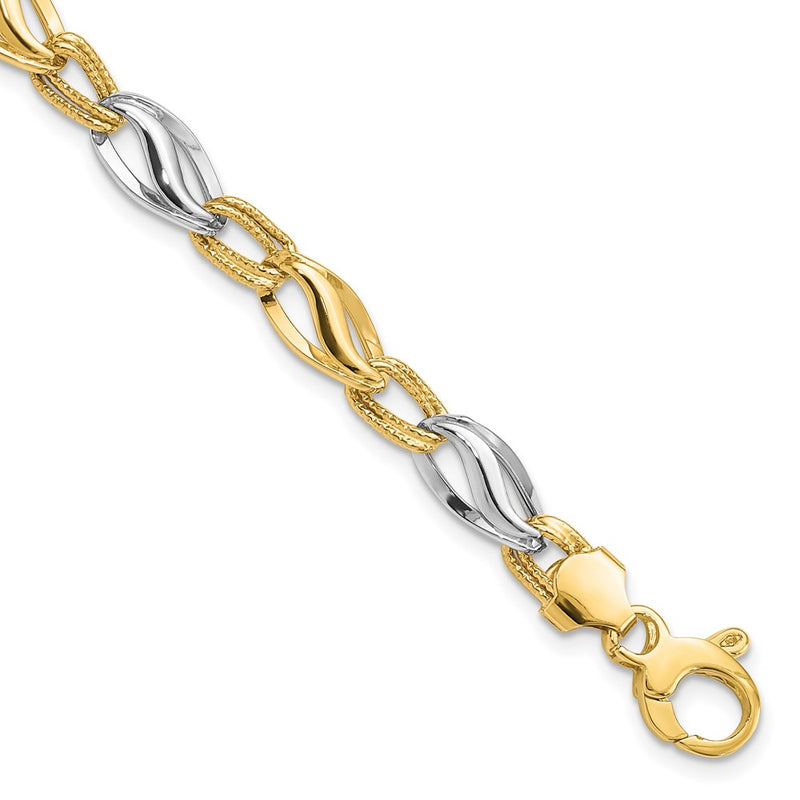 7.5 Inch 14K Two-Tone Polished & Diamond Cut Bracelet
