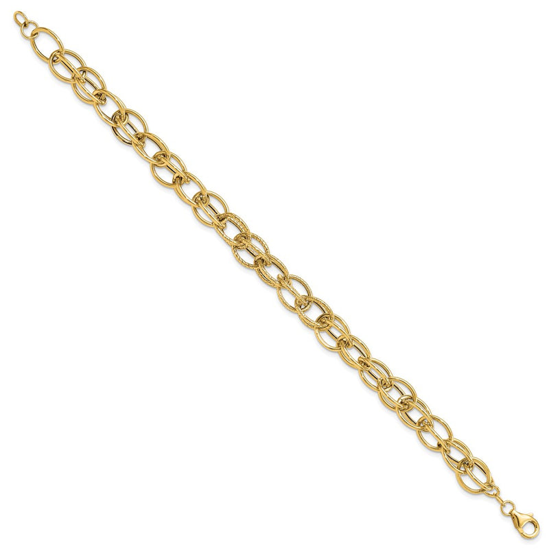 14K Yellow Gold Polished Textured Fancy Link Bracelet