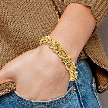 8 Inch 14K Polished And Textured Fancy Link Bracelet
