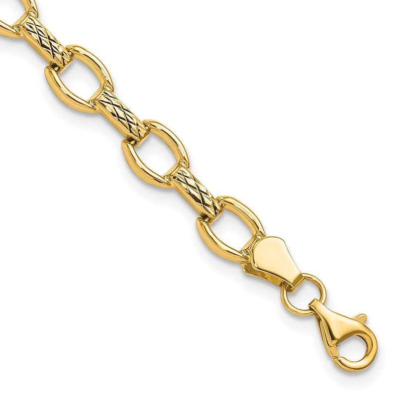 7 Inch 14K Diamond Cut Fancy Link Bracelet