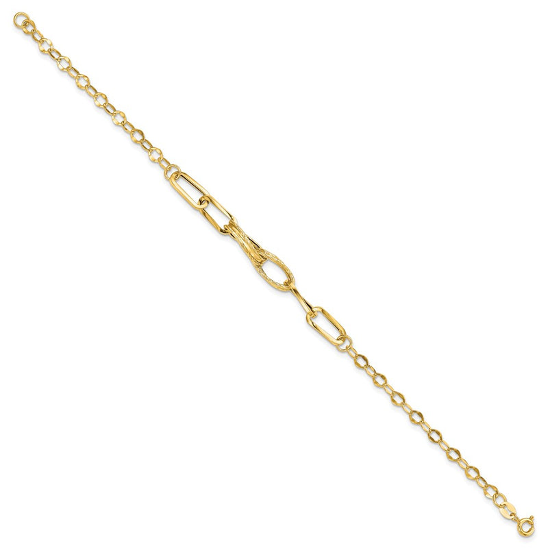 7.75 Inch 14K Gold Polished Textured Fancy Link Bracelet