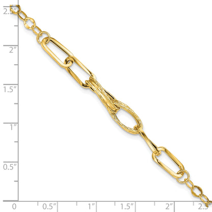 7.75 Inch 14K Gold Polished Textured Fancy Link Bracelet