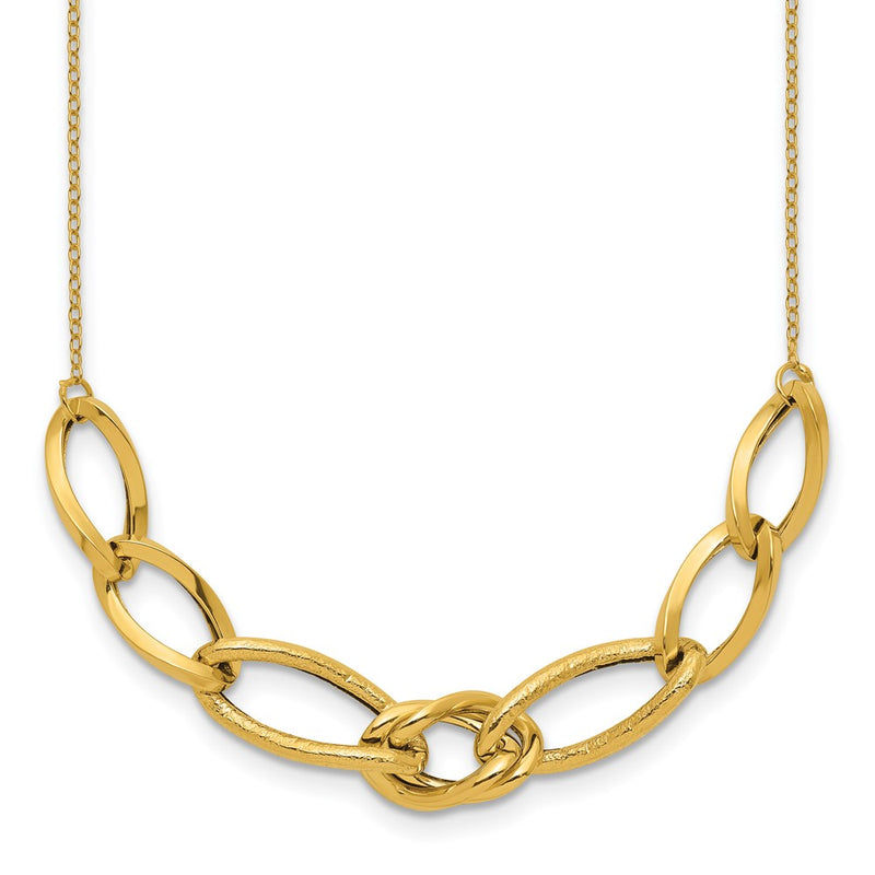 14K Yellow Gold Polished And Textured Fancy Link Necklace