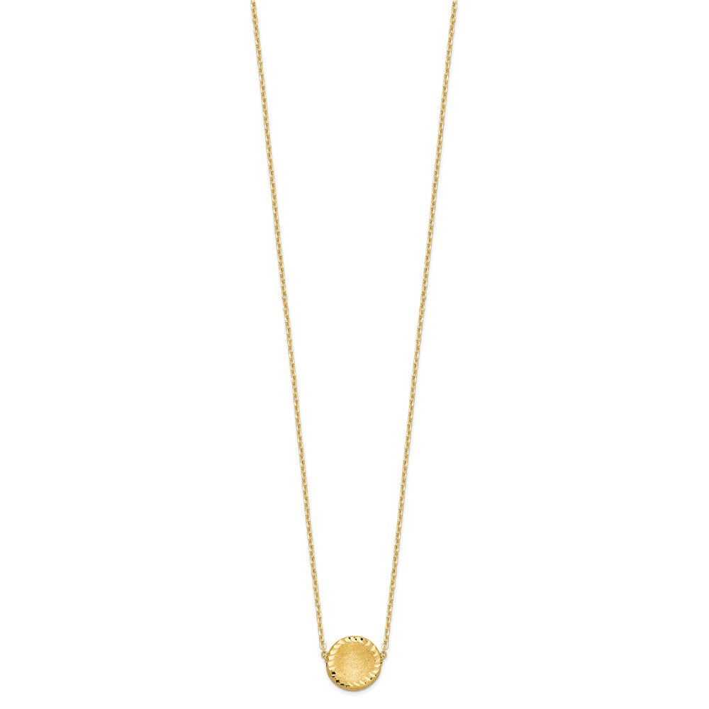 14K Yellow Gold Brushed Polished & D/C Circle Necklace
