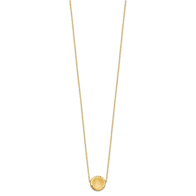 14K Yellow Gold Brushed Polished & D/C Circle Necklace