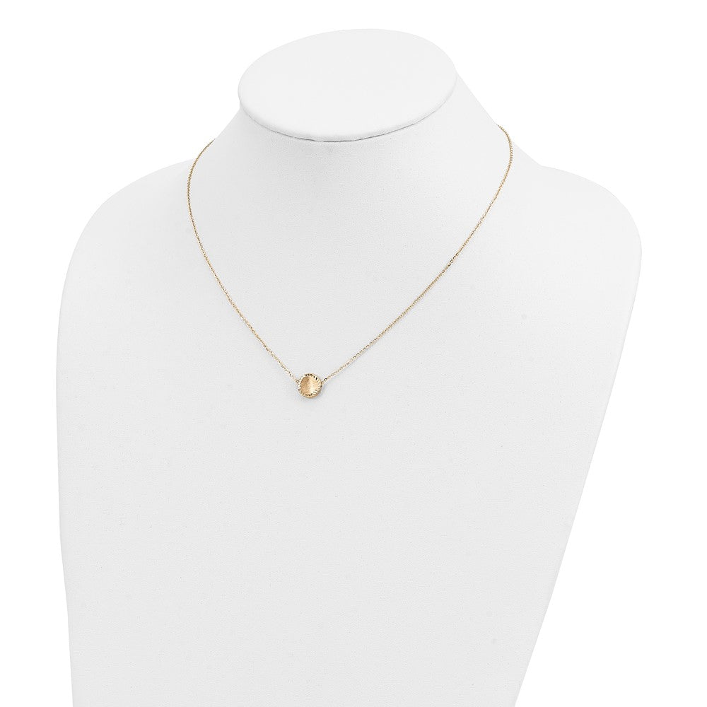 14K Yellow Gold Brushed Polished & D/C Circle Necklace