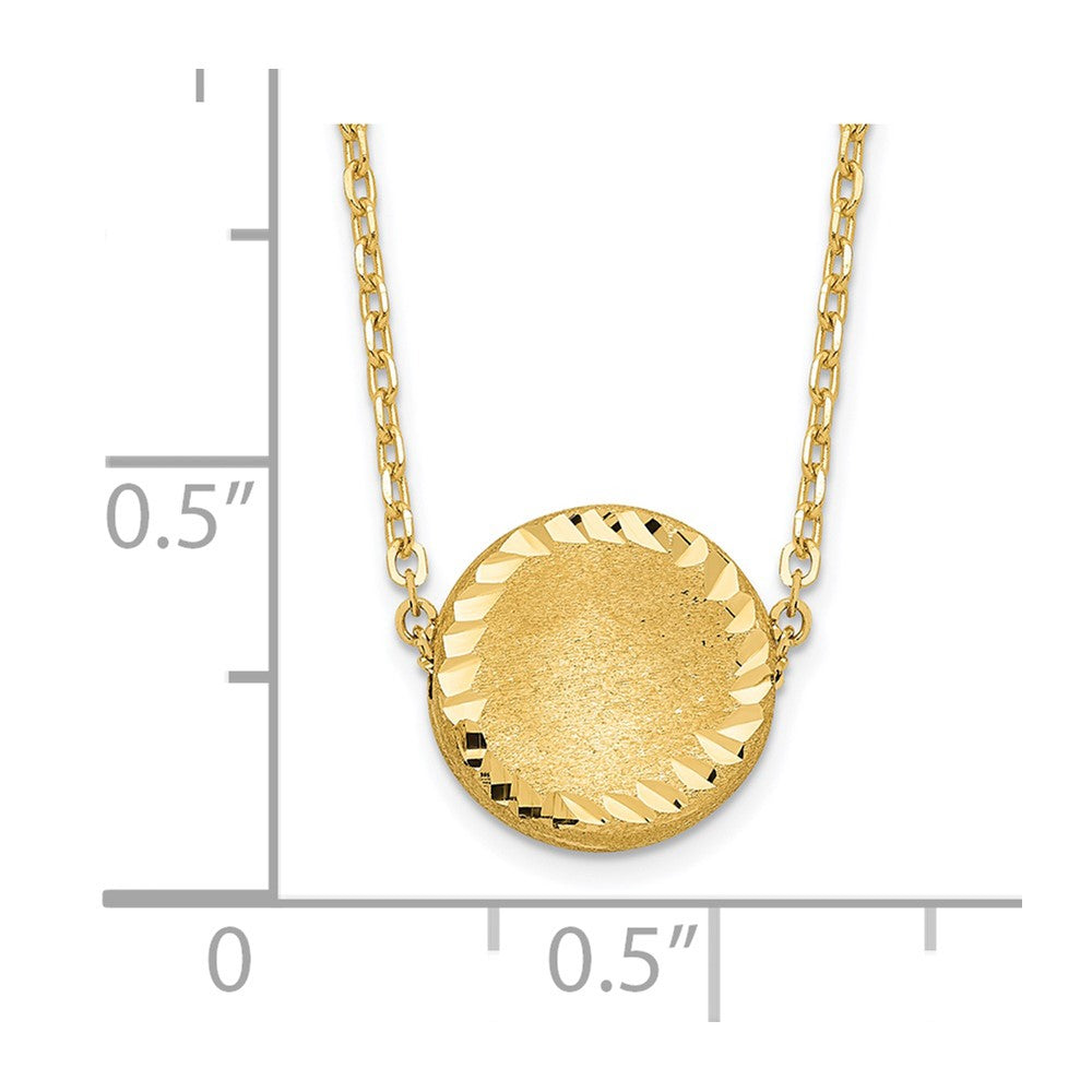 14K Yellow Gold Brushed Polished & D/C Circle Necklace