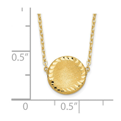 14K Yellow Gold Brushed Polished & D/C Circle Necklace