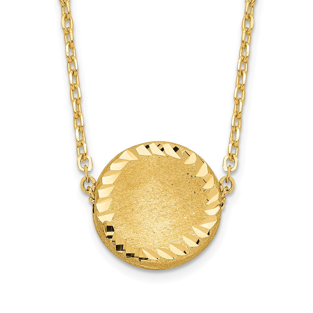 14K Yellow Gold Brushed Polished & D/C Circle Necklace