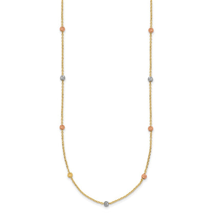 14K Tri-Color Polished & D/C Beaded Necklace