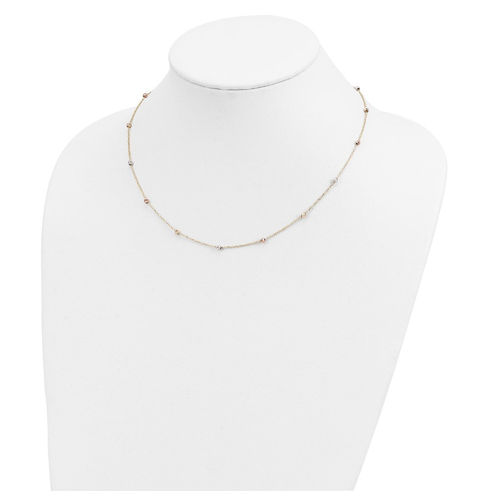 14K Tri-Color Polished & D/C Beaded Necklace