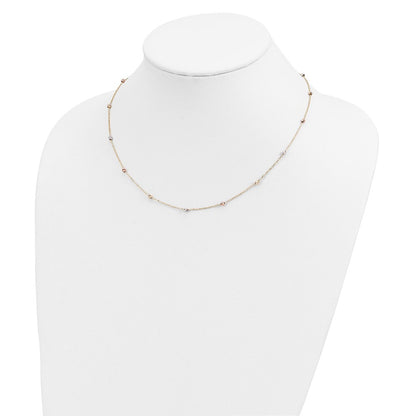 14K Tri-Color Polished & D/C Beaded Necklace
