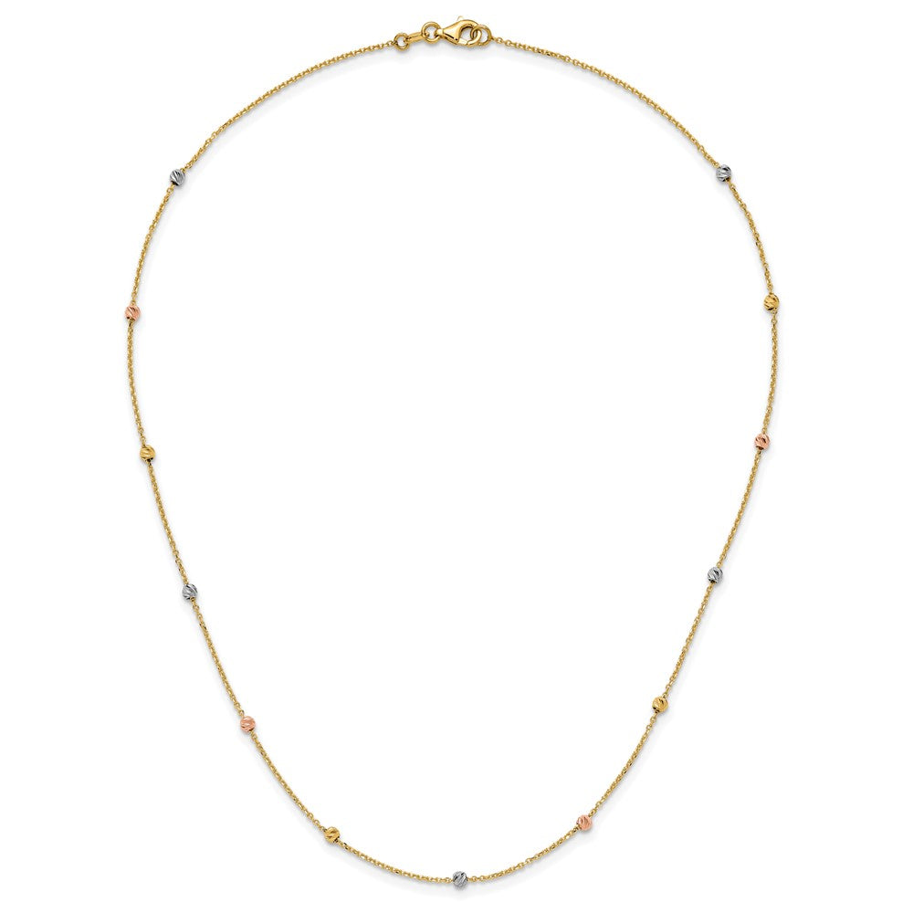 14K Tri-Color Polished & D/C Beaded Necklace