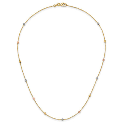 14K Tri-Color Polished & D/C Beaded Necklace