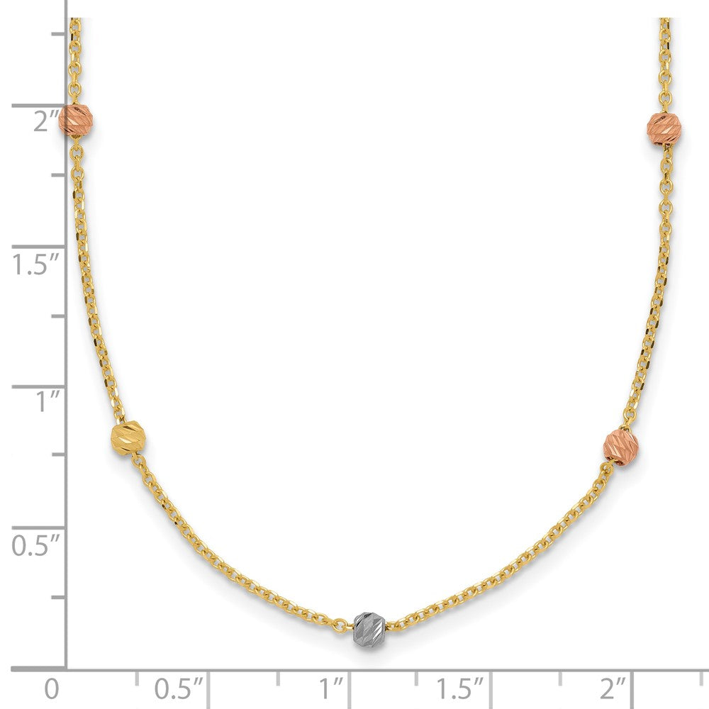 14K Tri-Color Polished & D/C Beaded Necklace