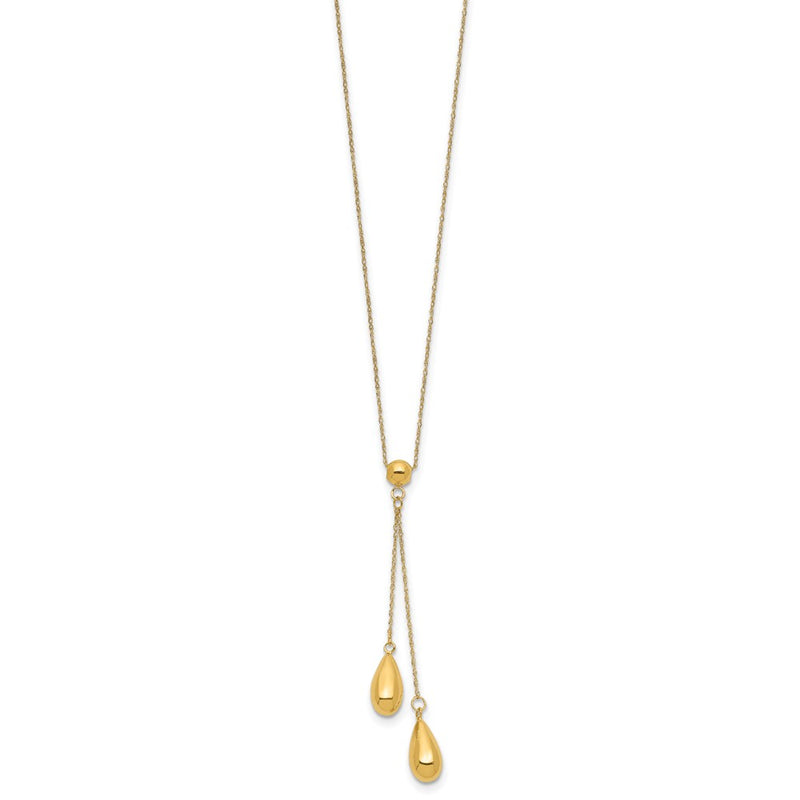 14K Yellow Gold Polished Dangle Bead Necklace