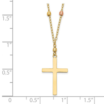 14K Tri-Color Tri Colored Gold Diamond Cut Beaded Cross Necklace