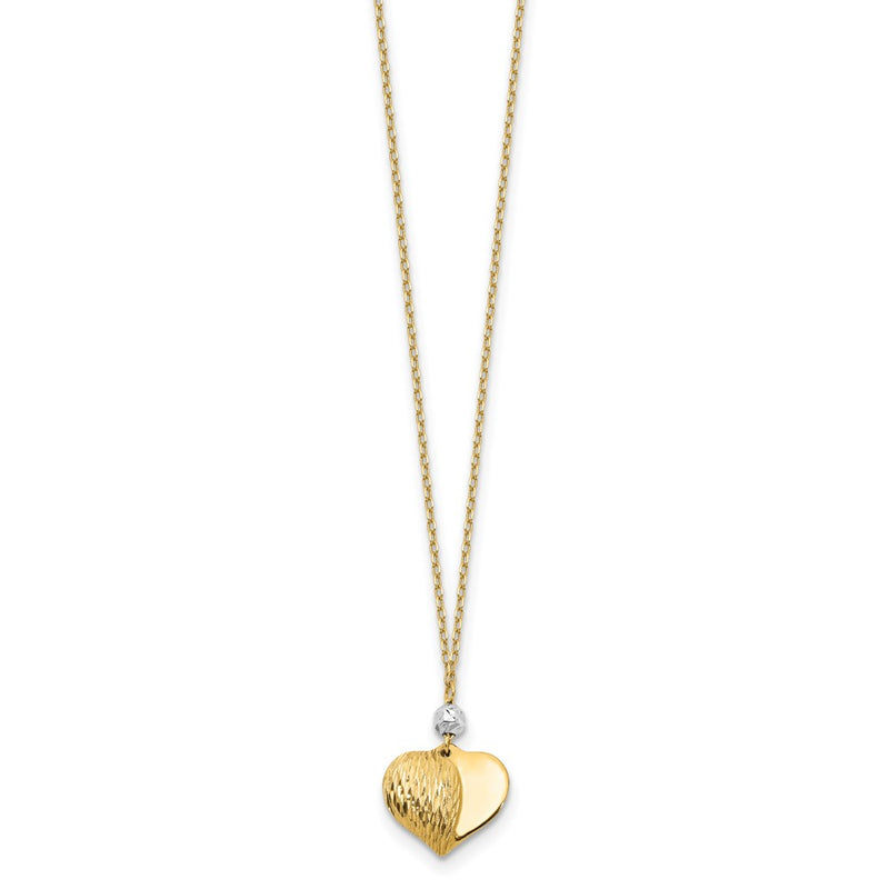 14K Two-Tone Two Tone Polished & D/C Puffed Heart 18 Inch Necklace