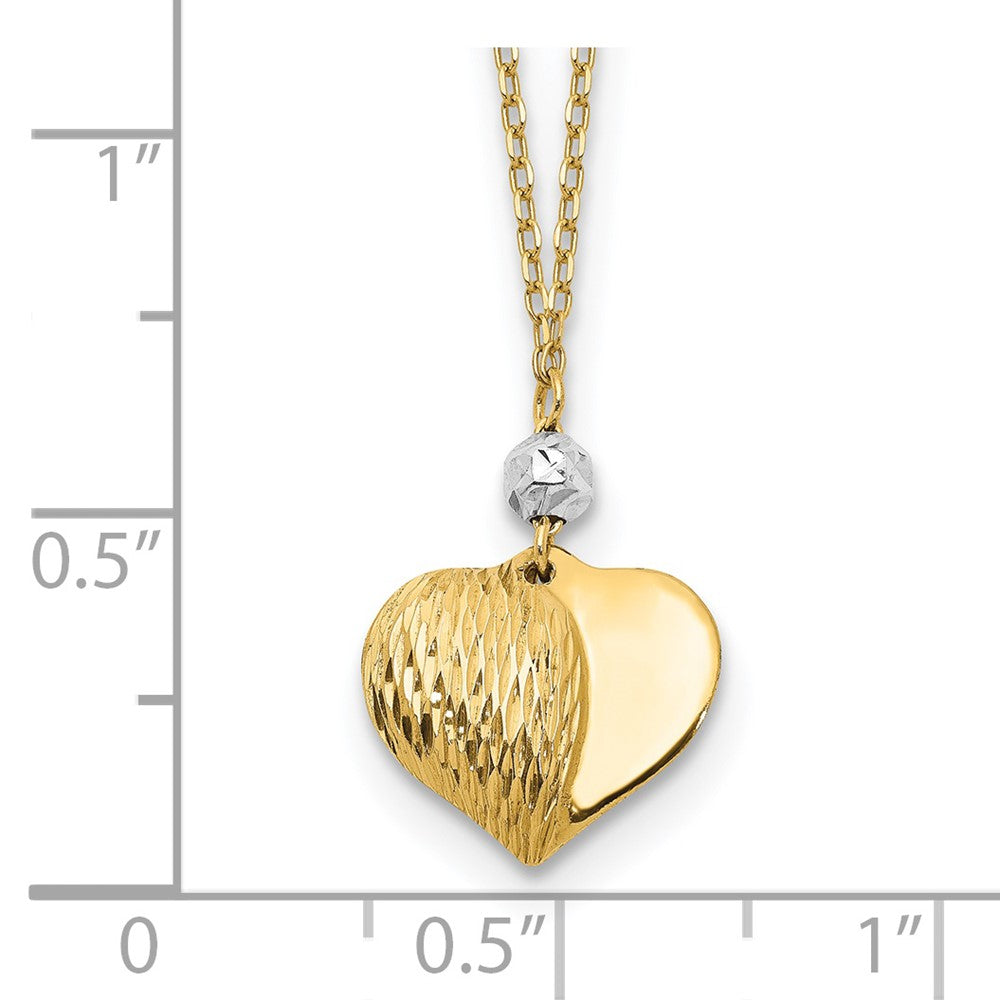 14K Two-Tone Two Tone Polished & D/C Puffed Heart 18 Inch Necklace