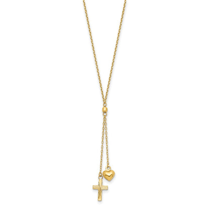 16.00 Inch 14K Puffed Heart & D/C Cross Graduated Chain W/2 In Ext Necklace
