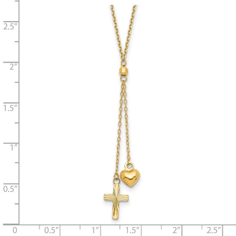 16.00 Inch 14K Puffed Heart & D/C Cross Graduated Chain W/2 In Ext Necklace