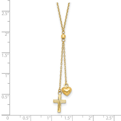 16.00 Inch 14K Puffed Heart & D/C Cross Graduated Chain W/2 In Ext Necklace