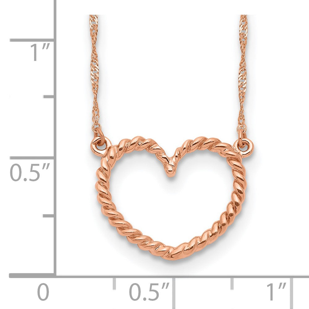 14K Rose Gold Polished And Textured Heart 17 Inch Necklace