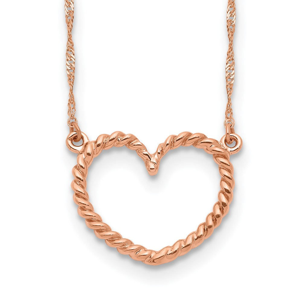 14K Rose Gold Polished And Textured Heart 17 Inch Necklace