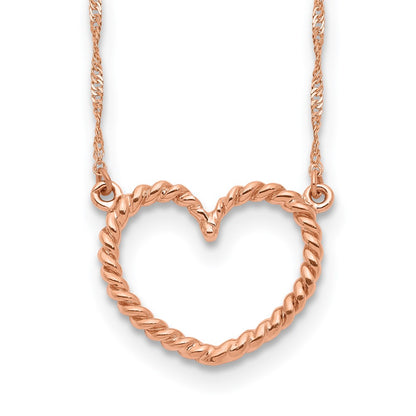 14K Rose Gold Polished And Textured Heart 17 Inch Necklace