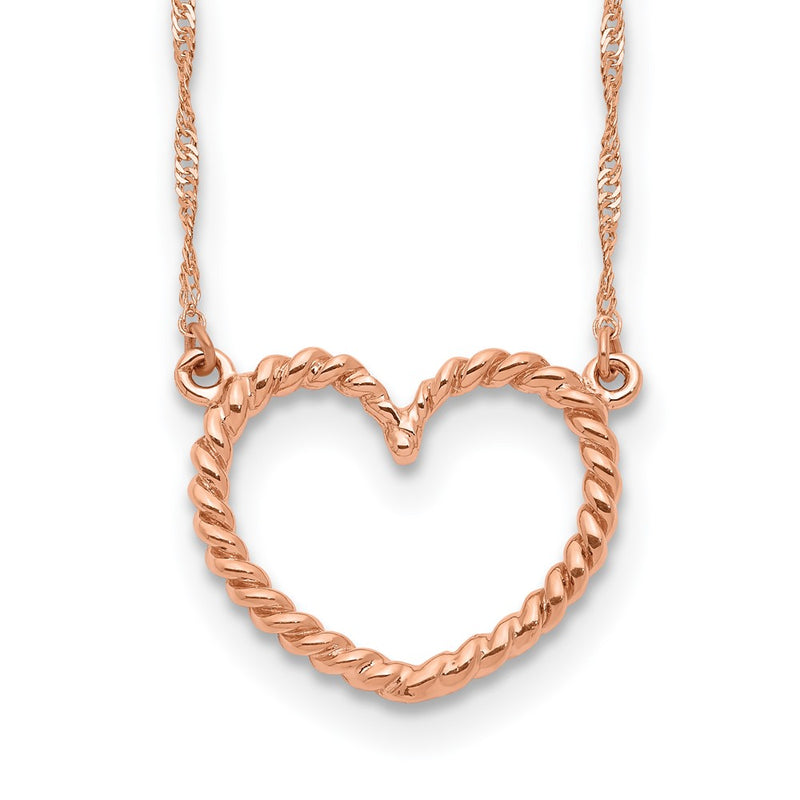 14K Rose Gold Polished And Textured Heart 17 Inch Necklace