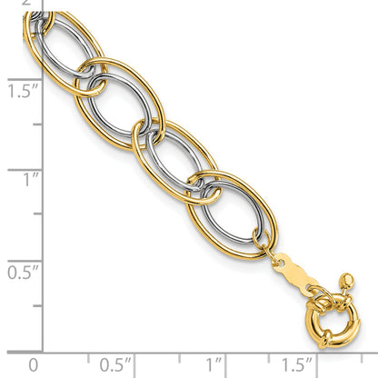 7.5 Inch 14K Two Tone Fancy Oval Link Bracelet