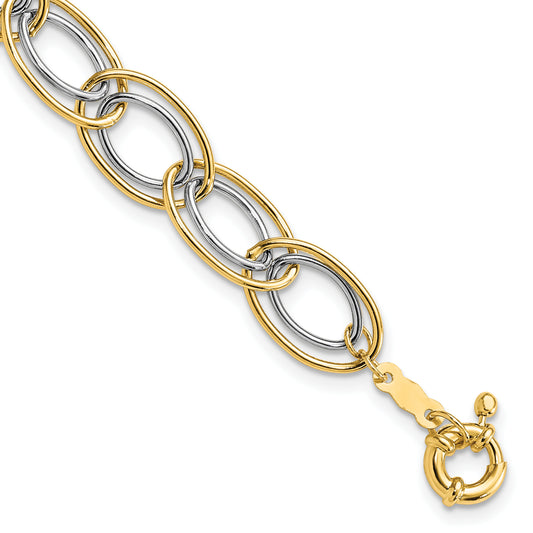 7.5 Inch 14K Two Tone Fancy Oval Link Bracelet