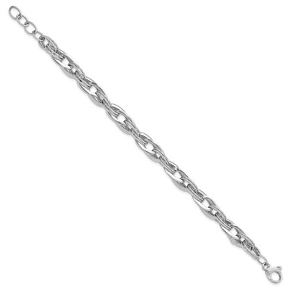 8 Inch 14K White Gold Polished And Textured Fancy Link 8In Bracelet
