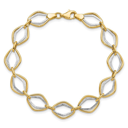 7.5 Inch 14K Two-Tone Polished And Textured Ovals Bracelet