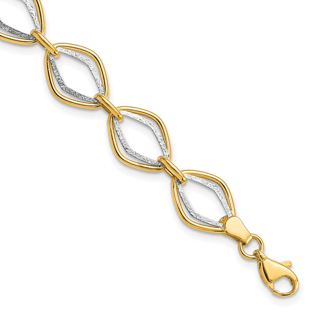 7.5 Inch 14K Two-Tone Polished And Textured Ovals Bracelet