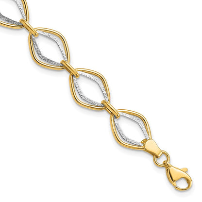 7.5 Inch 14K Two-Tone Polished And Textured Ovals Bracelet