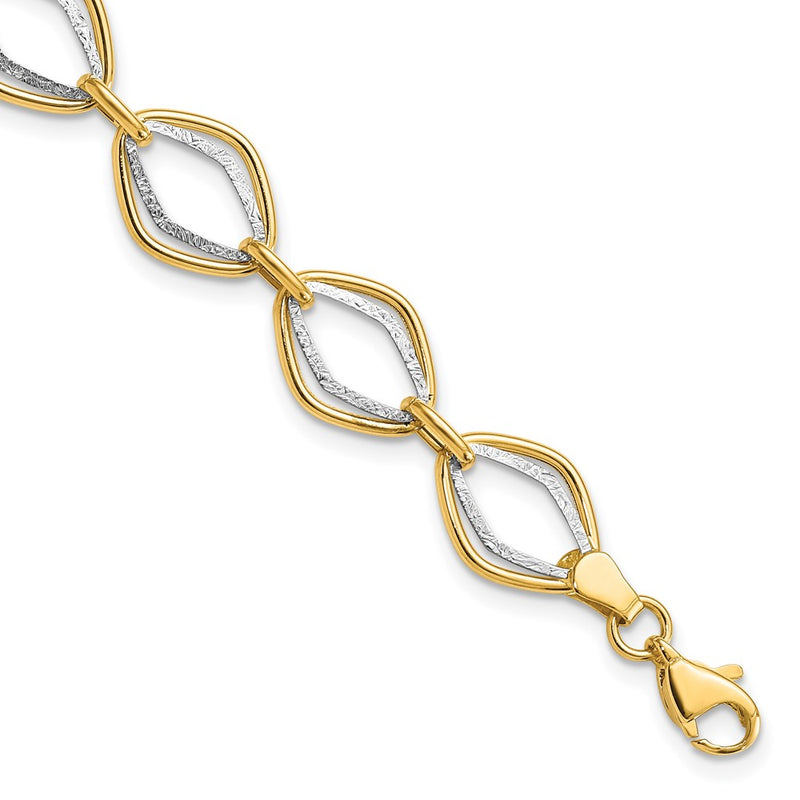 7.5 Inch 14K Two-Tone Polished And Textured Ovals Bracelet