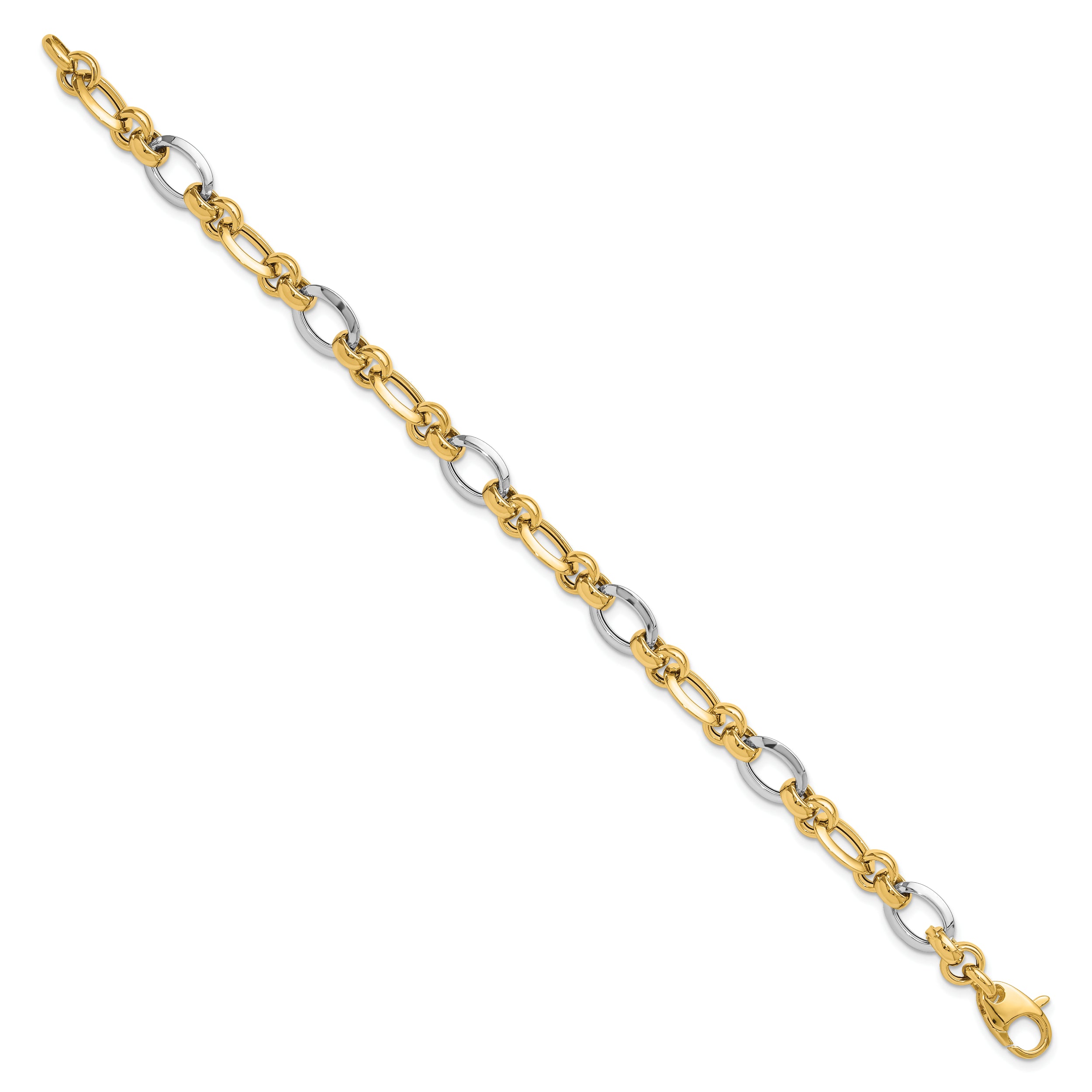 7.75 Inch 14K Two-Tone Polsihed Fancy Link Bracelet