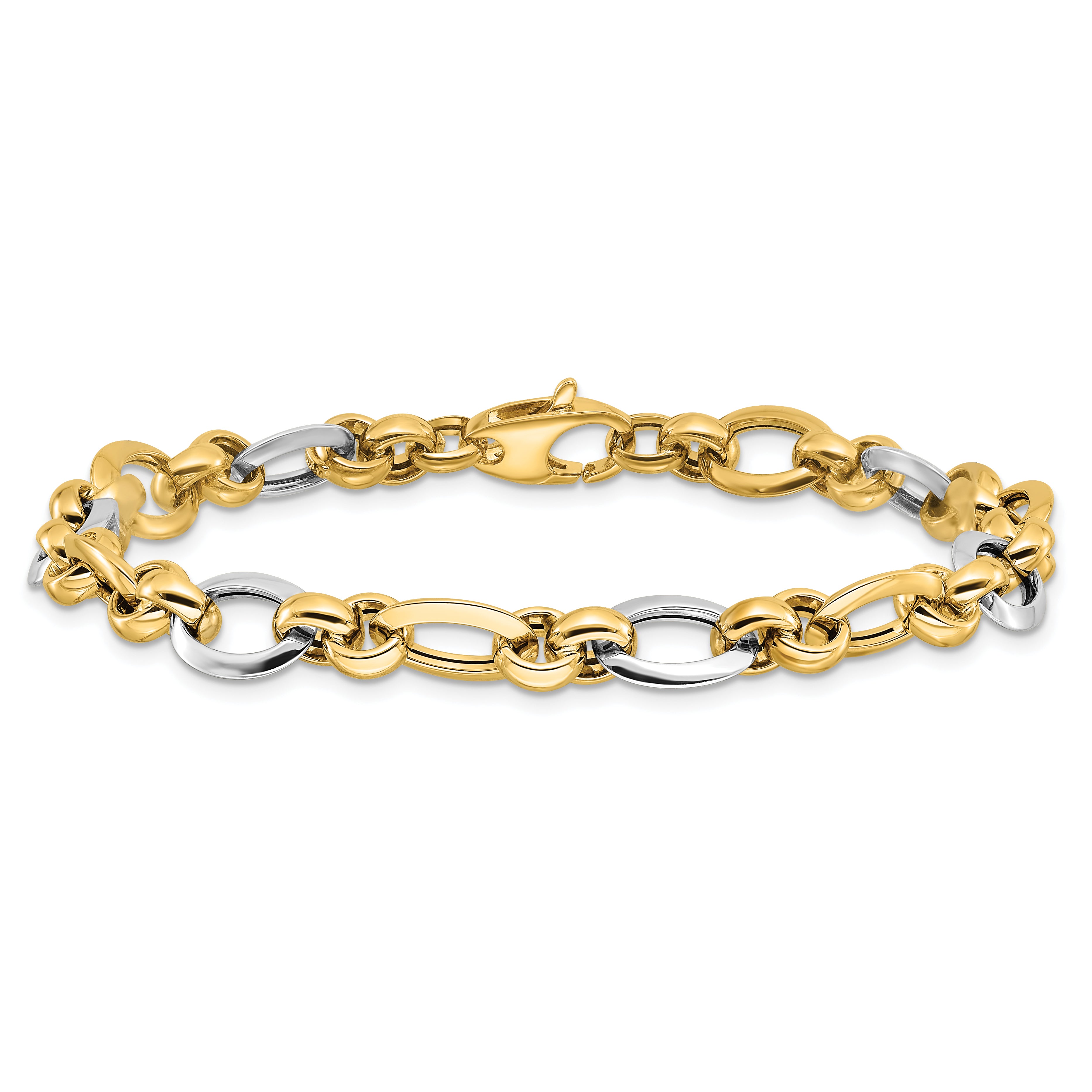 7.75 Inch 14K Two-Tone Polsihed Fancy Link Bracelet