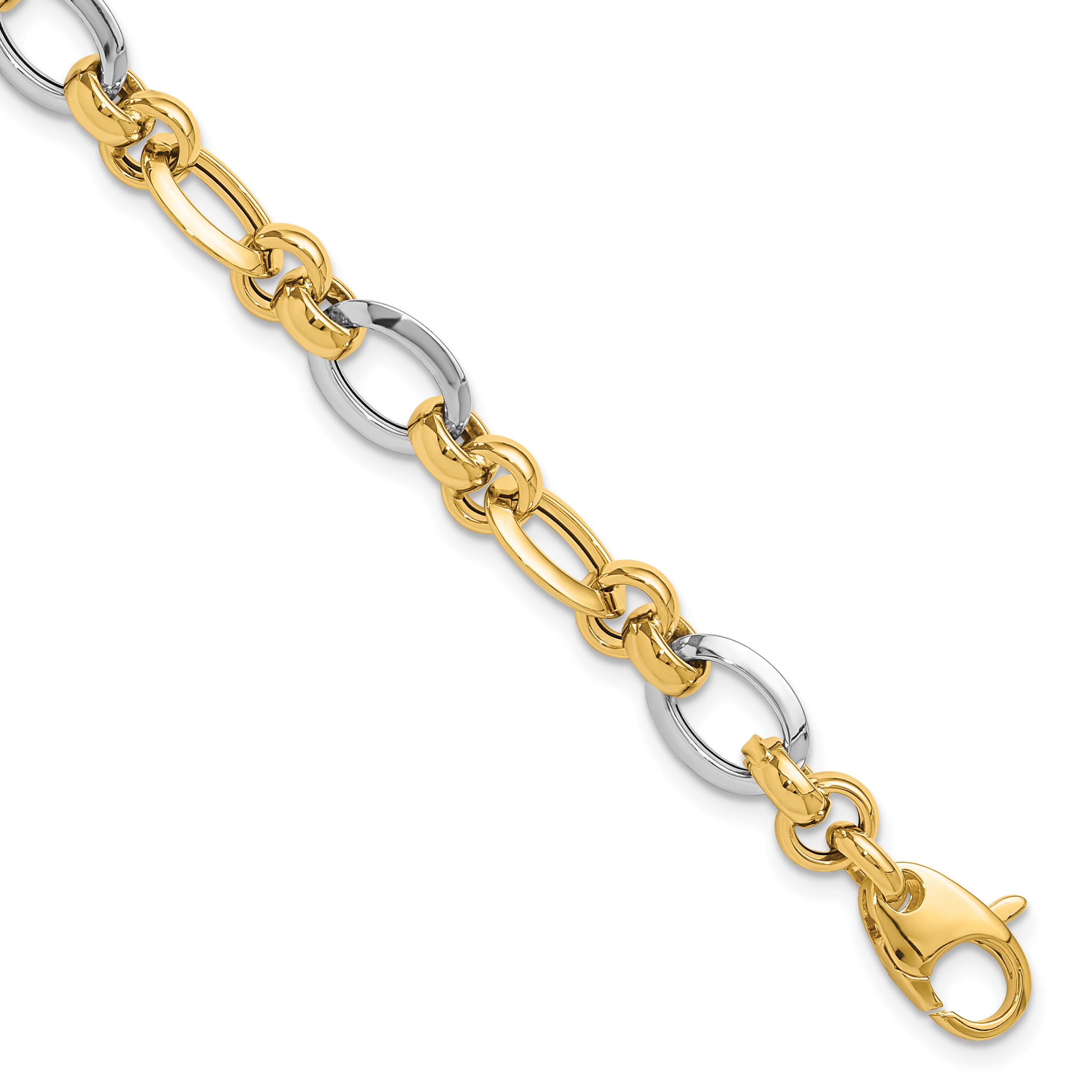 7.75 Inch 14K Two-Tone Polsihed Fancy Link Bracelet