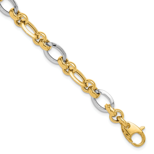 7.75 Inch 14K Two-Tone Polsihed Fancy Link Bracelet