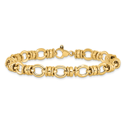 7.75 Inch 14K Polished And Textured Fancy Link Bracelet