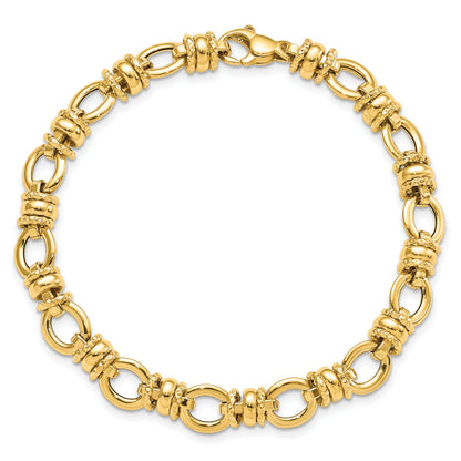 7.75 Inch 14K Polished And Textured Fancy Link Bracelet