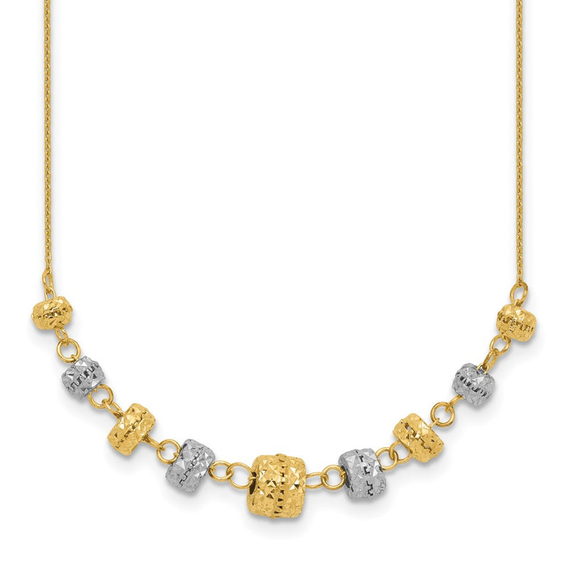 14K Two-Tone Diamond-Cut Polished Graduated Barrels Necklace