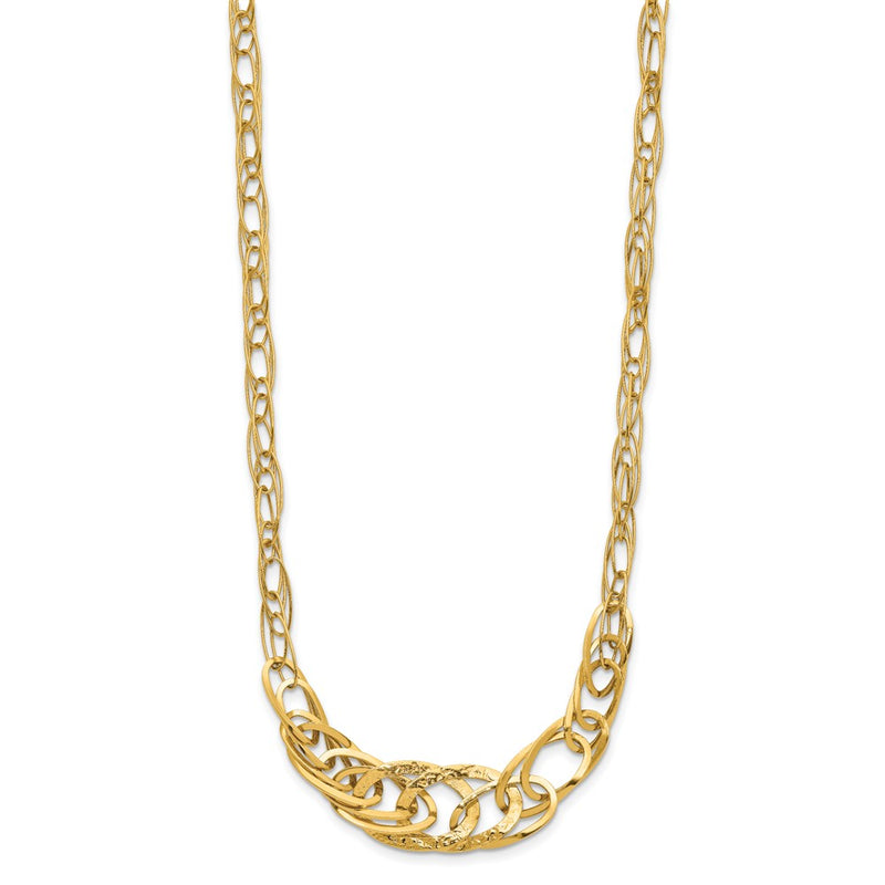 14K Yellow Gold Textured Fancy Link 18 Inch Necklace