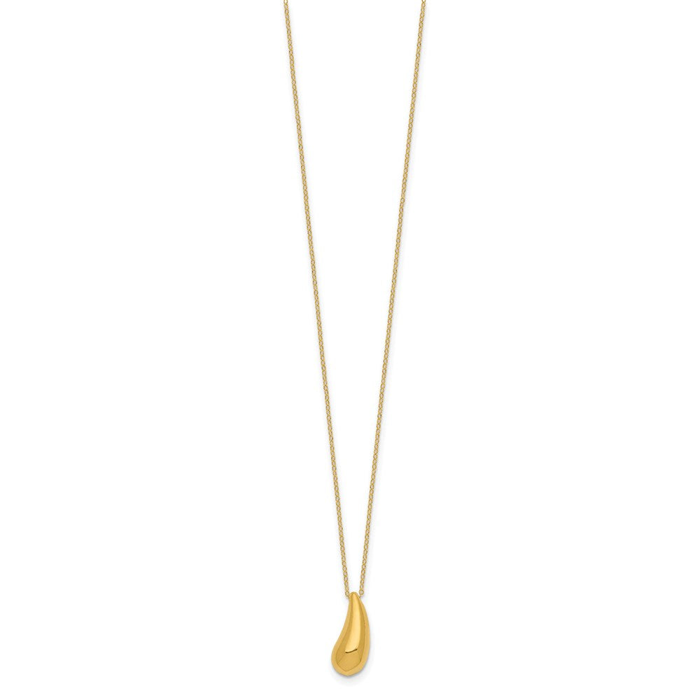 14K Yellow Gold Polished Puffed Teardrop 18In Necklace