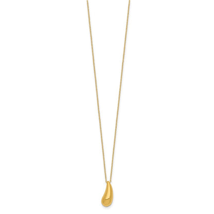 14K Yellow Gold Polished Puffed Teardrop 18In Necklace