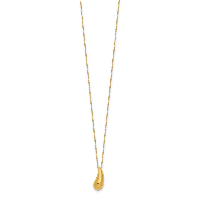 14K Yellow Gold Polished Puffed Teardrop 18In Necklace