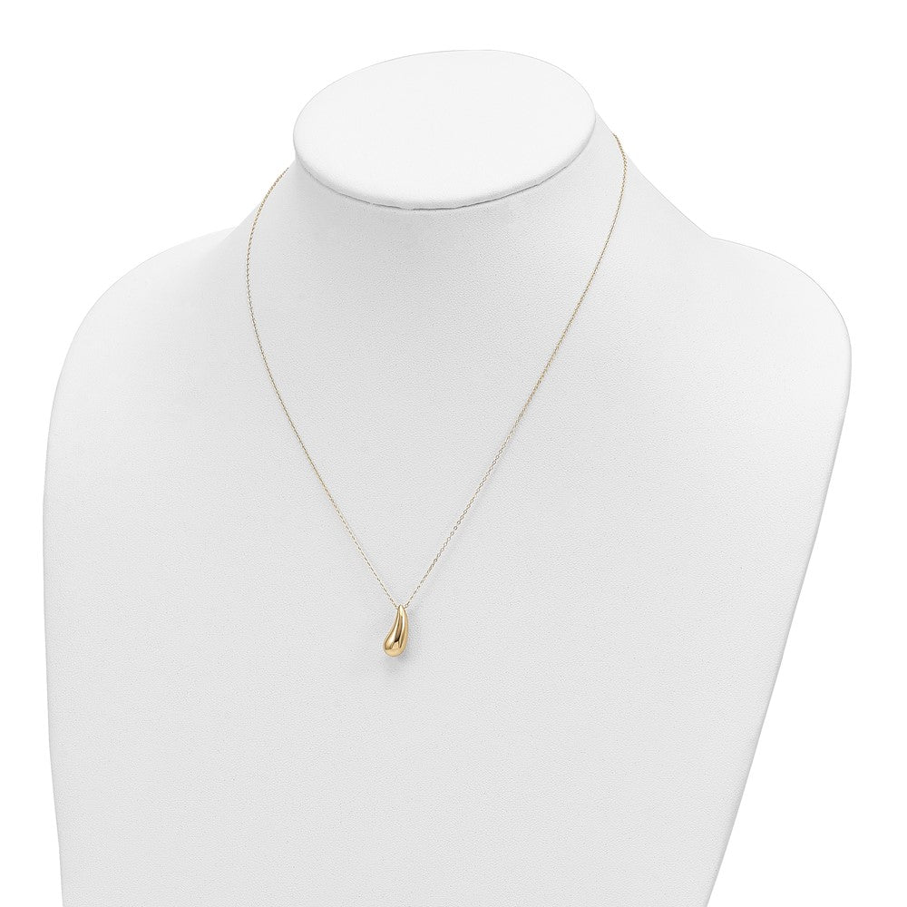 14K Yellow Gold Polished Puffed Teardrop 18In Necklace